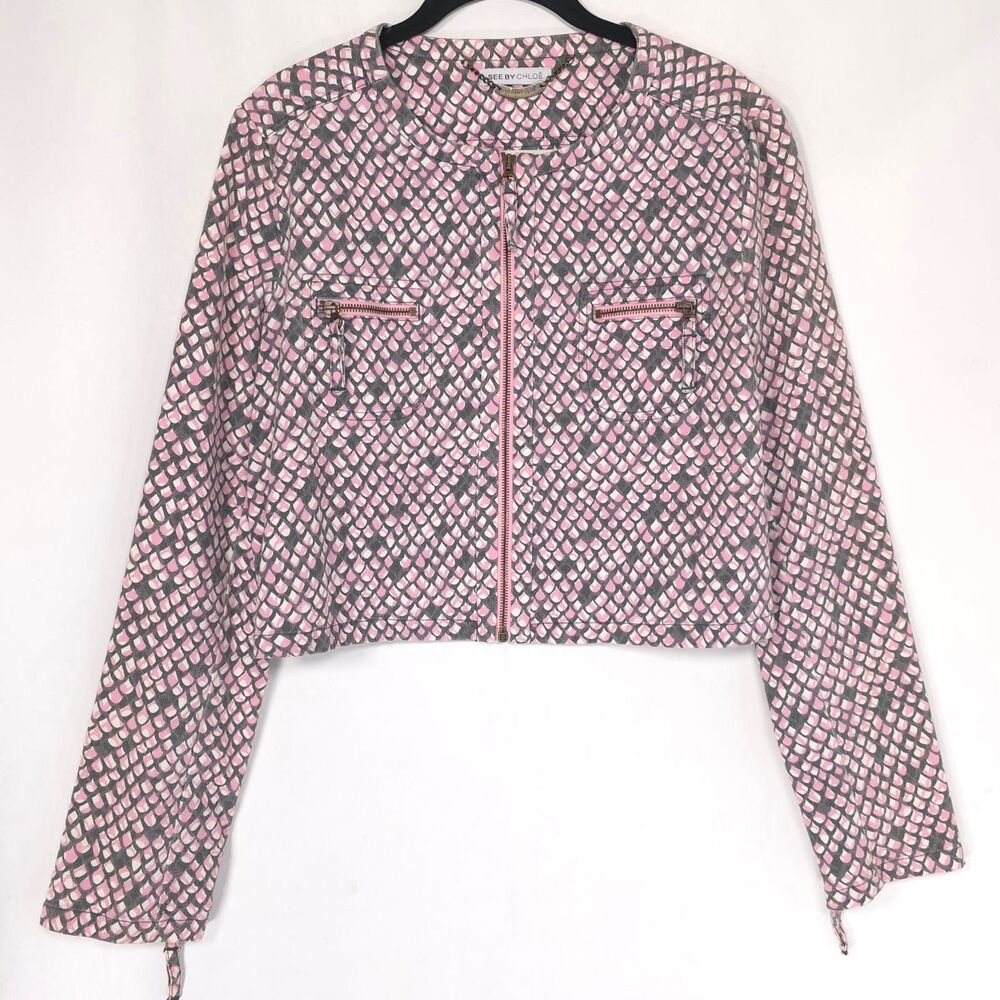 SEE BY CLOE Women's Cropped Jacket MEDIUM Pink Gray Snake Print LH 328 00